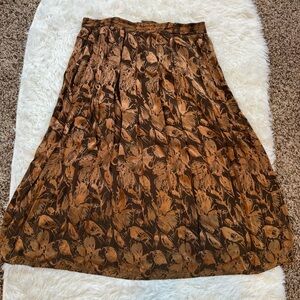 Vintage FITS 90s brown bronze floral brocade pleated midi skirt size medium